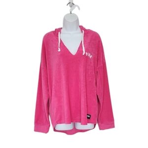 Victoria Secret PINK Womens Terry Cloth Pullover Hoodie Size Large Plunge V-Neck